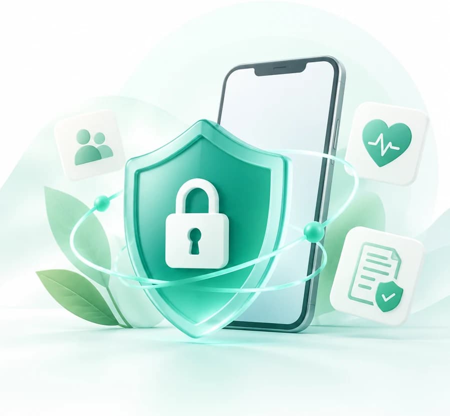 Illustration of a secure healthcare record with a protective shield and padlock